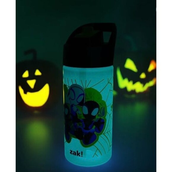 Zak Designs 16 Fl Oz Glow in the Dark Spider-Man Polypropylene Straw Bottle Blue - Picture 4 of 8